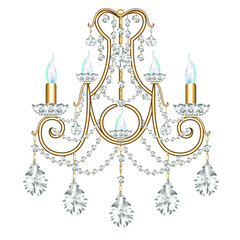 Fototapeta na wymiar illustration lamp, sconce vintage with crystal pendants on white background