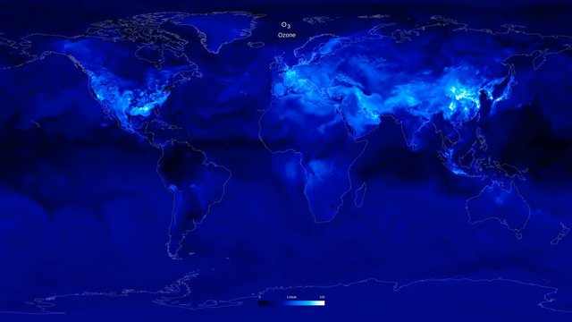 Equirectangular time lapse map of the ozone in the surface on Earth planet. Elements of this image furnished by NASA