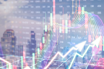 Stock market digital graph chart on LED display concept. A large display of daily stock market price and quotation. Indicator financial forex trade education background.