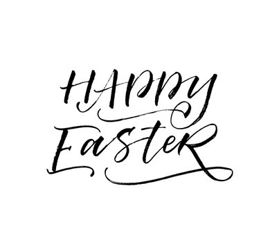 Happy Easter postcard. Modern vector brush calligraphy. Ink illustration with hand-drawn lettering. 