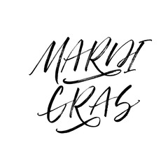 Mardi Gras postcard. Modern vector brush calligraphy. Ink illustration with hand-drawn lettering. 