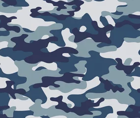 Wall murals Camouflage  Blue army camouflage seamless print pattern.