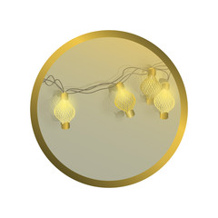 Festive, luminous garland. New Year decoration. LED garland in the form of Chinese lanterns for decoration. Decorative, golden light bulbs