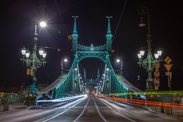Fototapeta na wymiar Night view of Liberty Bridge, capital of Hungary.