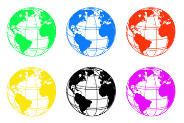 set of multi-colored earth globes isolated on a white background