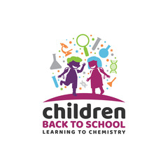 Children Back to School Learning Chemistry Biology Laboratory Logo Vector Icon Illustration