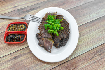 Sliced Braised beef, Chinese style Asian food on table