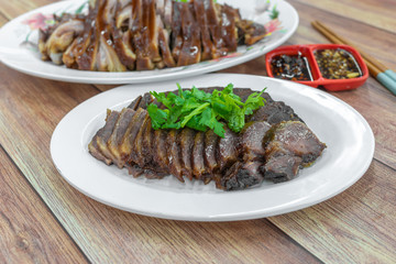 Sliced Braised beef : Chinese style Asian food on table