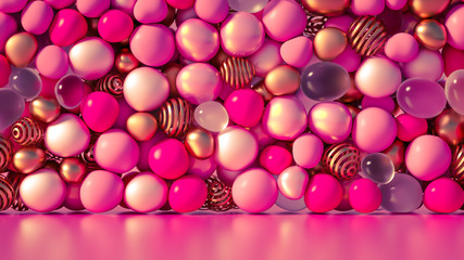 Beautiful background with beads, particles and simulation. 3d illustration, 3d rendering.