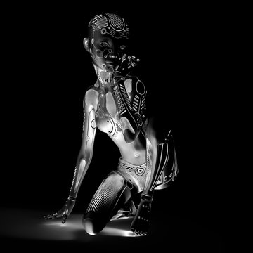Digital 3D Illustration of a female Cyborg
