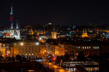 Amazing night view on Prague from roof in Czech