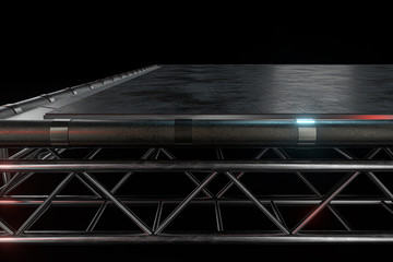 Obraz premium Polished metal frame, Black texture floor, 3d rendering.