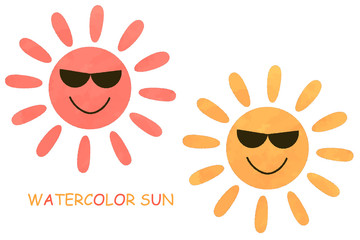 illustration of hand-drawing style suns wearing sunglasses