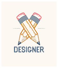 Two crossed pencils vector simple trendy logo or icon for designer or studio, creative competition, designers team, linear style.