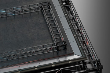Polished metal frame, Black texture floor, 3d rendering.