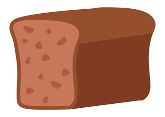 Baked loaf of rye bread, isolated tasty food made of wholegrain flour. Slice of product served for dinner or breakfast. Traditional cuisine, homemade food from dough. Flat style vector illustration