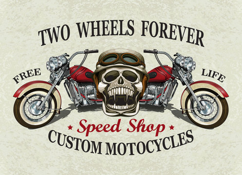Vintage custom motorcycle poster , t-shirt print.	
