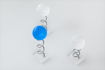 Polished balls are attached to springs, 3d rendering.