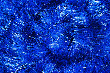 Background of blue christmas tinsel