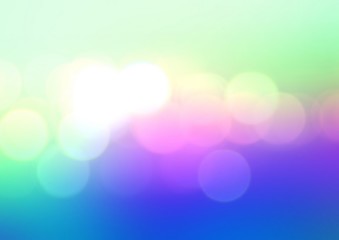 Bright bokeh pattern on green pink blue gradient blurred background. Magical holiday illustration.