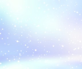Fallen snow in blue gleam empty space 3d illustration. Winter decoration. Subtle light background.