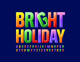 Fototapeta na wymiar Vector colorful Sign Bright Holiday. Sweet Alphabet Letters and Numbers for Children. Glossy creative Font.