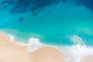 Keuken spatwand met foto Klingung sand beach with sky blue ocean water of Aerial view. Klingung beach is apart of one day traval trip of the eastern in Nusa Penida island , Klingung regency, Bali Island, Indonesia © lukyeee_nuttawut