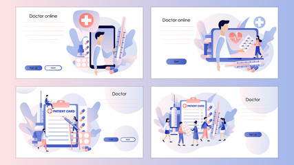 Online doctor concept. Patient consultation to the doctor. Screen template for mobile smart phone, landing page, template, ui, web, mobile app, poster, banner, flyer. Modern flat cartoon style. Vector