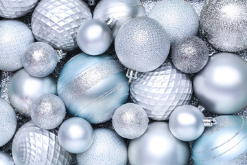 Background of silver christmas baubles