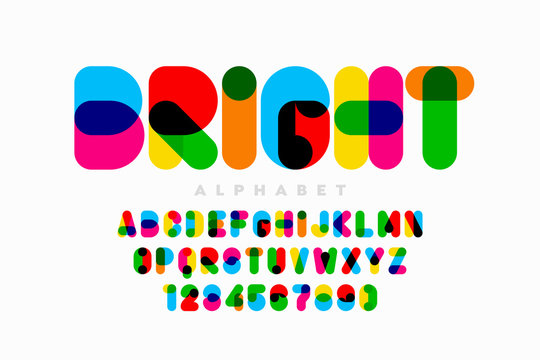 Vibrant style font design, colorful alphabet, letters and numbers 