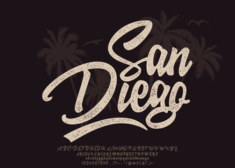 San Diego. Vintage 3D Modern Alphabet. Retro Typeface. Vector Font Illustration. - obrazy, fototapety, plakaty