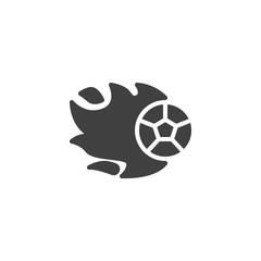 Obraz premium Soccer ball with fire flame vector icon. filled flat sign for mobile concept and web design. Flying football fire ball glyph icon. Symbol, logo illustration. Vector graphics