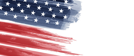 American National Holiday. US Flag with American stars, stripes and national colors. Watercolors.