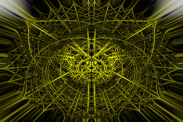Beautiful yellow mandala, symmetrical abstract background with lines and waves