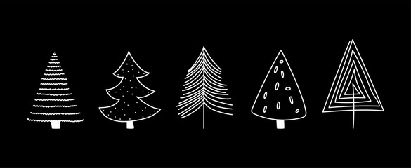 Doodle Christmas Trees. to create holiday cards, backgrounds, ornaments, decoration. Hand drawn Christmas tree happy new year