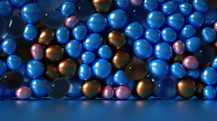 Beautiful background with beads, particles and simulation. 3d illustration, 3d rendering.