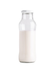 Fresh milk in a glass bottle. Bottle of milk isolate on a white background.