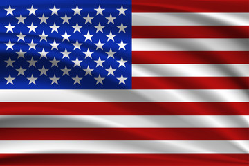 American flag on cloth with soft waves background.