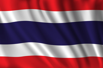 Thailand flag waving with fabric texture background.