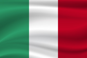 Italy flag on cloth with soft waves background.