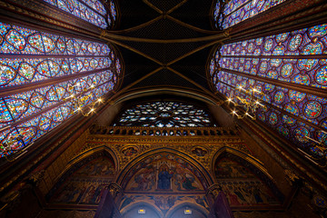 Fototapeta na wymiar Sainte Chapelle view from Paris with wide angle fish eye lens provides panoramic vision