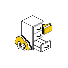 Cloud upload files folder. Vector line, 3d stroke isometric, color web icon, new flat style. Creative illustration design, abstract idea for infographics.