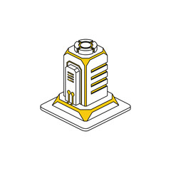 Quantum computer server. Vector line, 3d stroke isometric, color web icon, new flat style. Creative illustration design, abstract idea for infographics.