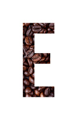 Stencil letter E on textured background of coffee bean