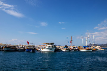 Fototapeta premium yachts standing in the port of a small town