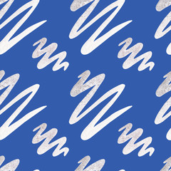 Abstract seamless pattern on a classic blue  background . Hand painted.