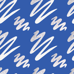 Abstract seamless pattern on a classic blue  background . Hand painted.