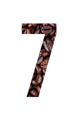 Stencil number 7 on textured background of coffee bean