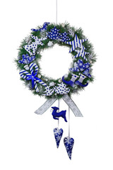 Christmas wreath of real pine branches on a white background