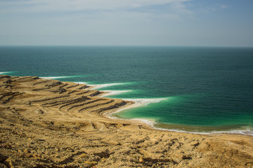 dead sea wilderness coast beach cliffs Middle East health care destination scenic landscape top view aerial photography with empty copy space for your text 